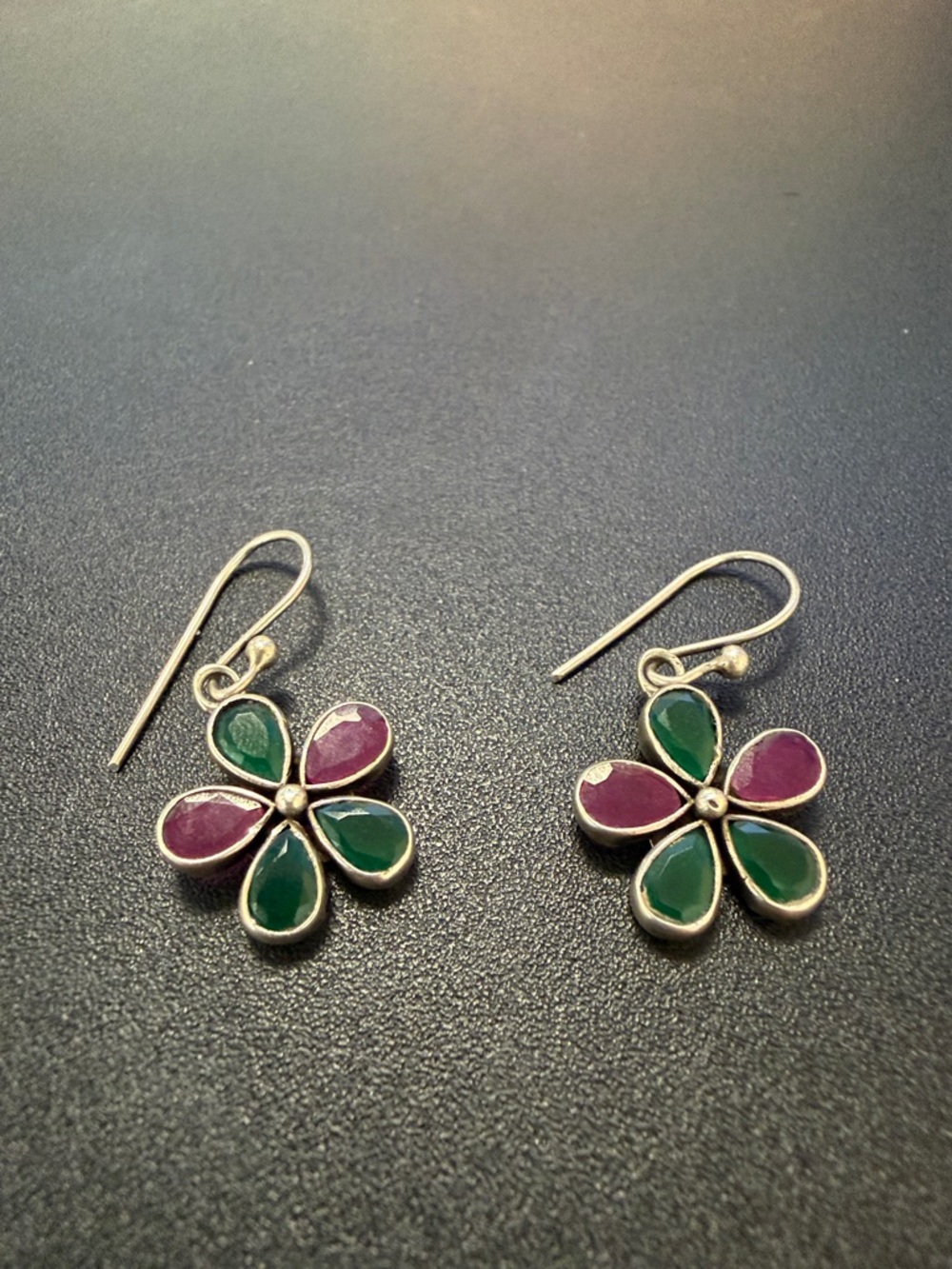 Green and Purple Floral Drop Earrings pure silver - Women's Jewelry